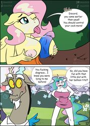 absurd_res amaichix anthro big_breasts blush bodily_fluids breasts chimera cleavage clothed clothing comic cum cum_on_breasts cum_on_face deviantart_username dialogue discord_(mlp) draconequus english_text equid equine erection female fluttershy_(mlp) friendship_is_magic furaffinity_username furry genital_fluids genitals hand_on_hip hi_res holding_breast horn hybrid inkbunny_username male mammal my_little_pony one_eye_closed outside page_12 paizuri patreon_username pegasus penis princess_celestia_(mlp) profanity sex straight straight_hair sweat text titjob tumblr_username twitter_username unicorn wings