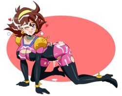 1girls 2020 all_fours alternate_version_available ass blue_eyes bodysuit breasts brown_hair bukkake cum cum_in_hair cum_on_breasts cum_on_face curvaceous earrings female g_gundam gundam high_heels highres human kneeling large_breasts light-skinned_female light_skin lip_gloss mergeritter mobile_trace_suit nipple_bulge nipples on_knees pilot_suit rain_mikamura ripped_clothing short_hair smile smiling solo_female sweat tight_clothing torn_clothes torn_clothing