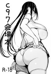 ass big_ass big_breasts big_butt blush curvy dark_hair embarrassed greatmosu huge_ass huge_breasts looking_back miniskirt original original_character panties sideboob thick thick_ass thick_thighs thighhighs tsukimi_chifuyu twintails undersized_clothes