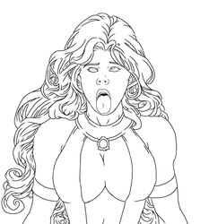 ahe_gao curly_hair dc dc_comics female female_only gem heroine koriand'r line_art monochrome open_mouth solo starfire superheroine teen_titans thewink tongue tongue_out