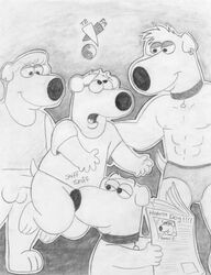 anal anal_sex anthro balls brian_griffin canine collar ear_piercing earring family_guy fur furry furry_only gay glasses jasper_(family_guy) male male_only muscles newspaper penetration penis piercing sex shirt tbfm underwear