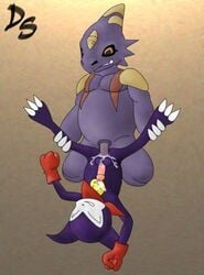 buggery claws color digimon furry furry_only gay impmon interspecies male male_only missionary_position monodramon multiple_males no_humans tagme yaoi