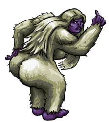 ass female final_fantasy final_fantasy_vi hairy oniontrain purple_skin rule_63 sideboob solo umaro white_fur wink