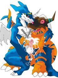 2boys anal anal_penetration anal_sex ceratosaur ceratosaurid ceratosaurus cum cum_in_ass cum_inside cum_while_penetrated digimon dragon dragon_wings exveemon gay greymon licking male male/male male_only open_mouth wings yaoi