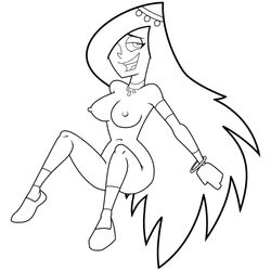 arabian breasts chunk danny_phantom desiree female female_only full_body line_art monochrome mostly_nude sitting solo toony very_long_hair white_background