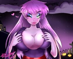 background big_breasts clothing draculas_daughter green_eyes halloween hanna-barbera holidays huge_breasts large_breasts purple_hair purple_skin scooby-doo scooby-doo_and_the_ghoul_school sibella_dracula signature text thiccster vampire