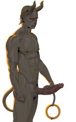 1boy backlighting chrggggg demon erection grey_skin incubus male male_only muscular penis red_eyes standing white_background