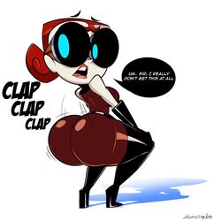 2020 ass_clapping atomickingboo big_breasts blue_eyes bottom_heavy cartoon_network evil_con_carne female female_only goggles high_heel_boots high_heels long_hair major_dr._ghastly mature_female red_hair redraw solo solo_female solo_focus the_grim_adventures_of_billy_and_mandy thighhigh_boots thighhighs twerking