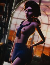 1girls 3d 3d_(artwork) bioshock bioshock_infinite blue_eyes breasts busty clothing elizabeth_comstock female female_focus female_only hourglass_figure pose posing skirt solo tagme topless wide_hips wunder