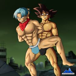 2boys bara bulge dragon_ball dragon_ball_super forced forced_exposure forced_yaoi gay goku_black male male_only rape trunks_briefs underwear wetnimbus yaoi