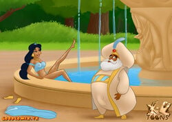 1boy 1girls aladdin arabian_clothes disney disney_princess erected_nipples fat_man father_and_daughter goodcomix.tk harem_outfit imminent_sex incest moustache nipples older_male pool princess_jasmine see-through_bra sultan_(aladdin) xl-toons.com