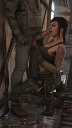 1boy 1girls 3d arm_tattoo armor balls black_hair blowjob boots braid braided_hair braided_ponytail call_of_duty camouflage camouflage_pants combat_boots dinoboy555 female gloves gun latina licking_penis light-skinned_male male mara_(cod) military modern_warfare on_knees oral penis shotgun shotgun_shell shotgun_shells soldier tactical tactical_gear tactical_vest tagme tattoo tong tongue tongue_on_penis tongue_out uniform venezuelan weapon