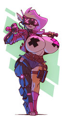 1girls 2020 activision anthro baseball_bat belt bigdad blonde_hair breasts crash_(series) cropped_jacket cyberpunk cyborg denim_shorts female female_focus female_only head_mounted_display holster huge_breasts mechanical_arm multicolored_hair nipple_tape over_shoulder pasties pink_hair pouch robotic_legs short_shorts smile solo tape tawna_bandicoot tawna_bandicoot_(crash_4) thick_thighs thighs topless wedge_heels