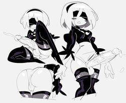 1futa android ass balls blush boots cum dickgirl ejaculation fully_clothed futa_only futanari glassrunner long_penis monochrome nier nier:_automata penis sketch testicles thick_penis thighs veiny_penis white_background white_hair yorha_2b