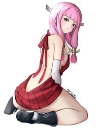 ass_cleavage back back_view bare_legs bare_shoulders butt_crack fire_emblem fire_emblem_fates mitama mitama_(fire_emblem) panties pantyshot pink_hair pout pouting pouty pouty_lips sideboob star-shaped_pupils steeb sweater virgin_killer_sweater