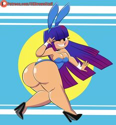 alternate_version_available ass big_ass big_breasts blush bowtie breasts bubble_butt bunny_ears bunny_girl bunnysuit cleavage codykins123 curvy female glitch_techs grin high_heels large_breasts long_hair looking_at_viewer looking_back miko_kubota posing purple_hair shiny_skin smile solo thick_thighs voluptuous wide_hips wink