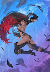 1girls abs black_hair black_nails boots breasts chain cleavage coat cuffs cutesexyrobutts dungeon female female_focus female_only gravity_rush high_heel_boots high_heels high_resolution jewelry jumping long_hair looking_at_viewer medium_breasts necklace on_table pantsu raven_(gravity_rush) red_eyes restraints shackles shoes smile solo text thigh_boots thighhighs thin_waist underwear very_high_resolution very_long_hair