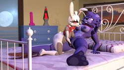 3d 3d_(artwork) ass bed bonnie_(fnaf) bowtie breasts bunny bunny_tail cum_in_pussy feet female/female fisting five_nights_at_freddy's five_nights_at_freddy's:_security_breach furry moon night on_bed pink_eyes purple_eyes purple_fur pussy vannie vanny vanny_(fnaf) white_fur