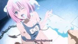 1boy 1girls animated bondage chains cute deepthroat ejaculation fellatio female ice_cream large_breasts large_thighs momo_velia_deviluke oral pink_hair popsicle sexually_suggestive swimsuit tagme teenager throat_fuck throat_training tight_throat to_love-ru younger_female yuuki_rito