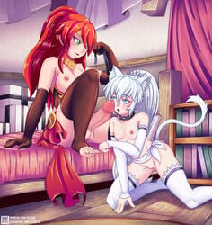 1futa 1girls bed bedroom big_penis blue_eyes bondage bookshelf cat_ears cat_tail circlet collar commission curtains erection faunus female fingerless_gloves floor full-package_futanari futanari gensox green_eyes high_ponytail kemonomimi large_breasts leash long_hair mostly_nude nipples penis petplay ponytail pussy pyrrha_nikos red_hair rwby sitting_on_bed sitting_on_floor small_breasts stockings weiss_schnee white_hair