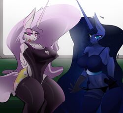 absurd_res alicorn anthro big_breasts breasts cleavage clothed clothing duo equid fan_character female friendship_is_magic furry hasbro hi_res horn mammal masturbation my_little_pony panties panty_pull princess_celestia_(mlp) princess_luna_(mlp) princess_molestia sibling sister sisters smooth_skin therealf1rebird underwear wide_hips wings