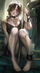 1girls barefoot breasts cleavage demon's_souls feet female female_only fromsoftware maiden_in_black painting_(artwork) ragecndy solo toes