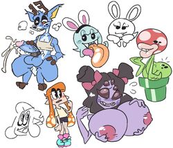 4_arms accessory animal_crossing anthro arachnid arthropod ass bam_(animal_crossing) bedroom_eyes big_breasts big_butt black_and_white blue_body blue_fur bodily_fluids boo_(mario) bow_tie breast_expansion breast_grab breast_squish breasts breath bunny_ears_(disambiguation) cephalopod cephalopod_humanoid cervid cum drawpile ejaculation elemental_creature elemental_humanoid female flora_fauna freckles fur genital_fluids ghost hair_accessory hair_ribbon hairbow hand_on_breast hand_on_penis hi_res huge_breasts humanoid inkling inkling_girl kaori_(splatoon) lips long_tongue male mammal marine mario_(series) mask_(marking) mollusk muffet multiple_images narrowed_eyes nintendo paper_mario penile piranha_plant plant plant_humanoid pointy_ears purple_body purple_skin ribbons seductive sex_toy spider spirit splatoon squid squish surprise tentacle tentacle_hair thebonezonedeluxe thick_lips tongue tongue_out undertale vibrator vibrator_on_penis video_games warp_pipe white_background