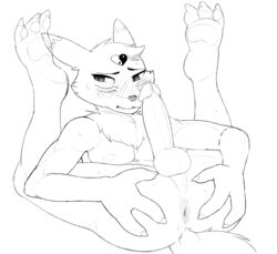 anthro anus ass balls blush canid canine claws erection fur fur_tuft genitals glans grispinne hand_on_butt holding_butt male male_only mammal pawpads penis perineum simple_background solo toe_claws tuft white_background