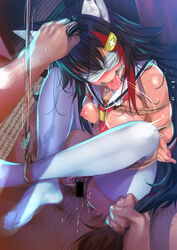 1boy animal_ear_fluff animal_ears armpit_hair arms_behind_back bad_id bar_censor black_hair blindfold blush bondage bound bound_arms bound_legs breast_bondage breasts censored covered_eyes female fingernails flipped_hair fumihiko_(pixiv2658856) furrowed_eyebrows hair_grab hair_ornament hairclip highres hololive hololive_gamers hololive_japan indoors kemonomimi large_breasts long_hair male male_pubic_hair multicolored_hair nipples nose_blush nude ookami_mio open_mouth pubic_hair red_hair red_neckwear rope saliva saliva_trail sex straight streaked_hair sweat tatami thighhighs tongue tongue_out vaginal_penetration virtual_youtuber wavy_mouth white_blindfold white_legwear wolf_ears wolf_girl wolf_tail