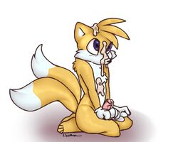 anthro blue_eyes bodily_fluids canid canine cum ejaculation fox fur genital_fluids genitals lionmom male male_only mammal multicolored_body penis small_penis solo sonic_(series) sonic_the_hedgehog_(series) tails white_body white_fur yellow_body yellow_fur