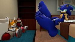 16:9 3d 5_toes balls bed big_feet blue_eyes clothing duo feet foot_fetish footwear furniture genitals green_eyes hi_res huge_feet hyper hyper_feet looking_at_viewer male male_only nipples penis shoes sonic_(series) sonic_the_hedgehog sonic_the_hedgehog_(series) sonicthesploogehog source_filmmaker tails toes widescreen