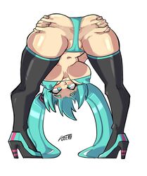 1girls anus anus_peek aqua_eyes aqua_hair ass bent_over big_breasts breasts cameltoe comradejoe2319 erect_nipples_under_clothes female hatsune_miku high_heel_boots nails pale-skinned_female pale_skin panties partially_visible_anus spread_anus spread_anus_under_clothes spread_ass spread_ass_under_clothes thick_thighs thighs twintails vocaloid white_background