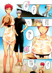 1boy 1girls age_difference akashi_seijuurou big_breasts breasts clothed clothing doujinshi exhibitionism genderswap_(mtf) grey_hair heterochromia kuroko's_basketball kuroko_no_basuke mayuzumi_chihiro nipples red_hair rule_63 seijuro_akashi short_hair summer zokenwatarushi