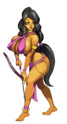 arabian_clothes archer arrows belly_dancer big_breasts bow egyptian farah games green_eyes harem_outfit large_breasts legend_of_queen_opala long_hair milf tan_body tan_skin young_farah