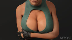 1girls 3d athletic athletic_female bare_shoulders bifrost3d biting_lip breasts cleavage cleavage_cutout curvy female female_focus female_only fingerless_gloves lara_croft lara_croft_(survivor) large_breasts leotard pose posing solo tomb_raider tomb_raider_(survivor)