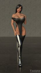 3d big_breasts bimbo black_hair dress high_heels hourglass_figure large_breasts leather_boots penelope revealing_clothes stockings taziota thigh_boots thigh_highs thighhighs