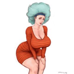 1girls afro alternate_version_available animated blue_eyes bouncing_ass bouncing_breasts bulma_(afro) bulma_briefs cleavage curvy deep_cleavage diadem dragon_ball erect_nipples female gif huge_areolae huge_ass huge_breasts milf puffy_nipples red_lips shinyglute thick_lips voluptuous wide_hips