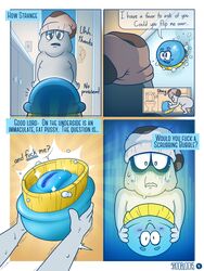 anthro bathroom blue_skin cleaning comic hypothetical inanimate nervous object_character pussy scrubbing_bubbles shooblocks