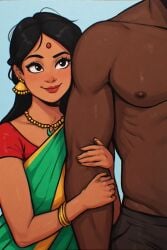 1female 1male ai_generated boyfriend boyfriend-girlfriend couple dark-skinned_male desi girlfriend holding indian indian_female intimate orphvn saree sari smile