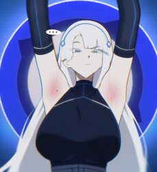 1girls android artificial_intelligence blue_eyes long_hair looking_at_viewer non-canon solo solo_female solo_focus white_body white_hair zenless_zone_zero