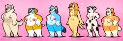 3_toes 4_fingers absurd_res accessory adult_(lore) afghan_hound aged_up anthro anthrofied areola australian_cattle_dog beagle belly bingo_heeler black_eyelids black_nose black_spots black_tail_tip blue_arms blue_body blue_ears blue_eyebrows blue_face blue_feet blue_hair blue_hands blue_head blue_legs blue_tail bluey_(series) bluey_heeler braided_hair breasts brown_eyebrows brown_tail canid canine canis cattledog cheek_tuft chest_tuft chloe_(bluey) chow_chow comparison curled_tail dalmatian dipstick_tail domestic_dog eyebrows eyelashes eyeshadow eyewear facial_markings facial_tuft feet female fingers fluffy fluffy_tail fur genitals glasses gloves_(marking) greying_hair group hair hand_on_hip hands_behind_back hands_on_hips head_markings head_tuft headband herding_dog hi_res honey_(bluey) hunting_dog indy_(bluey) judo_(bluey) leg_markings lineup long_hair makeup mammal markings mask_(marking) multicolored_body multicolored_fur multicolored_spots multicolored_tail nipples nude nude_anthro orange_arms orange_body orange_face orange_hair orange_legs orange_spots pastoral_dog pbscddc pink_areola pink_nipples plantigrade pose scent_hound sighthound simple_background slightly_chubby slightly_chubby_anthro smile socks_(marking) spitz spots spotted_arms spotted_body spotted_ears spotted_legs spotted_markings standing tail tail_markings tan_arms tan_belly tan_body tan_ears tan_eyebrows tan_eyelids tan_face tan_feet tan_fur tan_hair tan_hands tan_legs tan_snout tan_tail teal_eyewear teal_glasses teeth thin_tail toes tuft two_tone_body two_tone_fur two_tone_tail vulva white_arms white_body white_eyebrows white_face white_feet white_hair white_hands white_snout white_spots white_tail white_tail_tip yellow_arms yellow_belly yellow_head yellow_legs yellow_snout yellow_tail