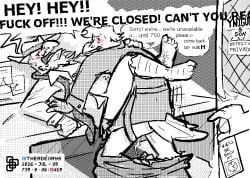 aliasing anal anal_penetration angry anthro avian beak belt bird black_and_white blush blush_lines bodily_fluids bottomwear bottomwear_down caught_in_the_act caught_while_cumming cerdeorhys clock clothed clothing coat corvid corvus_(genus) cum cum_drip cumming_while_penetrating cumming_while_talking dated detective detective_hat digital_media_(artwork) do_not_disturb do_not_enter_sign door dripping duo english_text father_(lore) father_and_child_(lore) father_and_son_(lore) feather_beard feather_hair feathers feet furniture genital_fluids gonzalo_(cerdeorhys) hat headgear headwear hernan_(cerdeorhys) incest_(lore) line_art male male/male monochrome open_beak open_clothing open_door open_mouth open_shirt open_topwear oscine pants pants_down paper_sheet parent_(lore) parent_and_child_(lore) parent_and_son_(lore) partially_clothed passerine penetration pens pixel_(artwork) private_detective profanity pseudo_hair raven saliva saliva_string sex_on_table shirt son_(lore) sweat sweatdrop table text topwear trenchcoat undone_tie watermark yelling