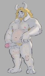 1boy anthro asgore_dreemurr asgore_dreemurr_(deltarune) balls bara bear_(body_type) beard blonde blonde_hair blonde_male blue_eyes deltarune dilf erect_penis erection facial_hair furry goat goat_horns holding holding_object holding_penis horn horns huskyralvar long_ears looking_down male male_only masturbation muscular muscular_male naked naked_male penis penis_out solo solo_focus solo_male standing testicles undertale undertale_(series) utdr_(toby_fox) white_body white_fur