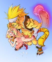 blonde_hair boots_only breath_of_fire breath_of_fire_iii choking choking_while_penetrating claw_marks clenched_teeth deep_penetration drool drooling dubious_consent eyes_rolling_back felid feline from_behind internal nina_(breath_of_fire_iii) penis_shaped_bulge questionable_consent rough_sex small_breasts sparrow_(artist) stand_and_carry_position stomach_bulge suspended_congress teeth_clenched