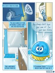 anthro bathroom blue_skin cleaning comic hypothetical inanimate nervous object_character pussy scrubbing_bubbles shooblocks