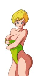 1girls big_breasts blonde_hair blue_eyes breasts cleavage dannyjs611 dragon_ball dragon_ball_z erasa female one-piece_swimsuit short_hair shounen_jump solo solo_female swimsuit