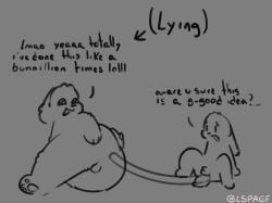 anal_tube animal_humanoid anthro backsack balls big_fat_stinky_unwashed_sweaty_bunny_(lspagf) dialogue duo fart fart_fetish fart_tubes fluffy genitals hi_res holding_butt humanoid lagomorph lagomorph_humanoid leporid leporid_humanoid lspagf lying male mammal mammal_humanoid penis rabbit rabbit_humanoid random_bunny_(lspagf) scut_tail short_tail small_penis tail unconcerned worried