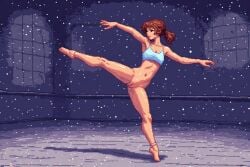 1girl 1girls ai_generated bottomless bottomless_female brown_hair pixel_art