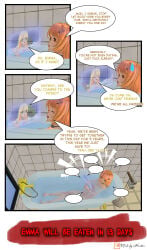 2girls 3d comic dialogue english english_text henbor nude nude_female orange_hair shower tub vgw_world washing washing_body yellow_hair