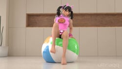 1girl 3d animal_ear_hairband artist_request asian_female ass_press ball_(object) barefoot beach_ball big_breasts black_hair bracelet breasts brown_eyes cheongsam china_dress chinese_clothes exercise exercising fake_animal_ears feathers feet female female_only inflatable jewelry ling_xiaoyu on_ball panties panty_shot pink_clothing pool_toy sitting sitting_on_ball sitting_on_beach_ball squish squishing tekken thighs toes working_out